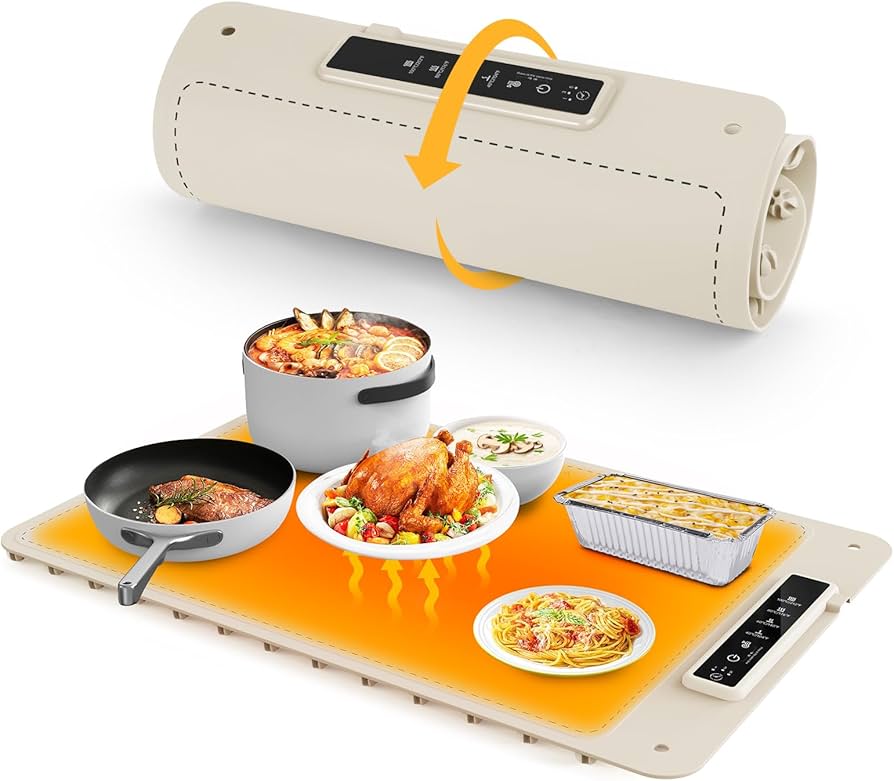 Heatmate™ - Heating Roll-Up Food Warmer Mat with 6 Temp/Timer Settings.