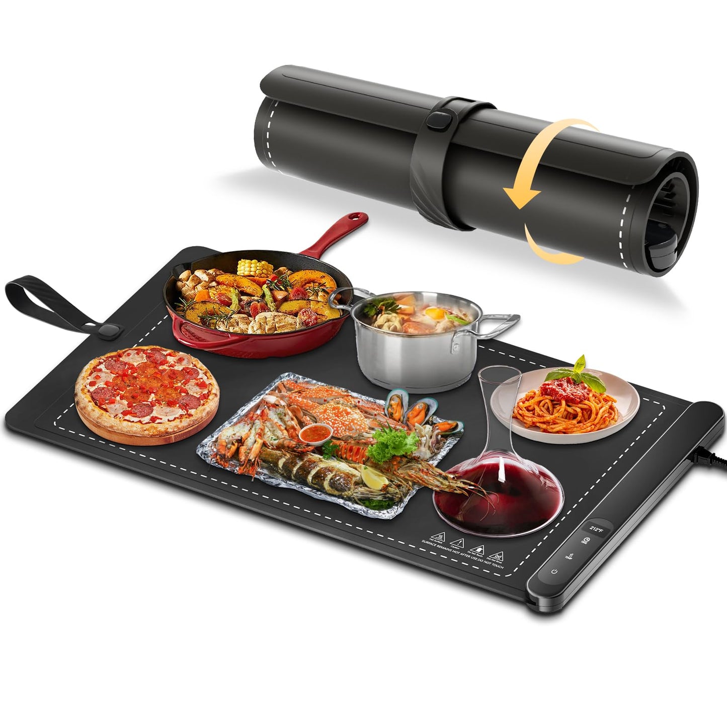 Heatmate™ - Heating Roll-Up Food Warmer Mat with 6 Temp/Timer Settings.