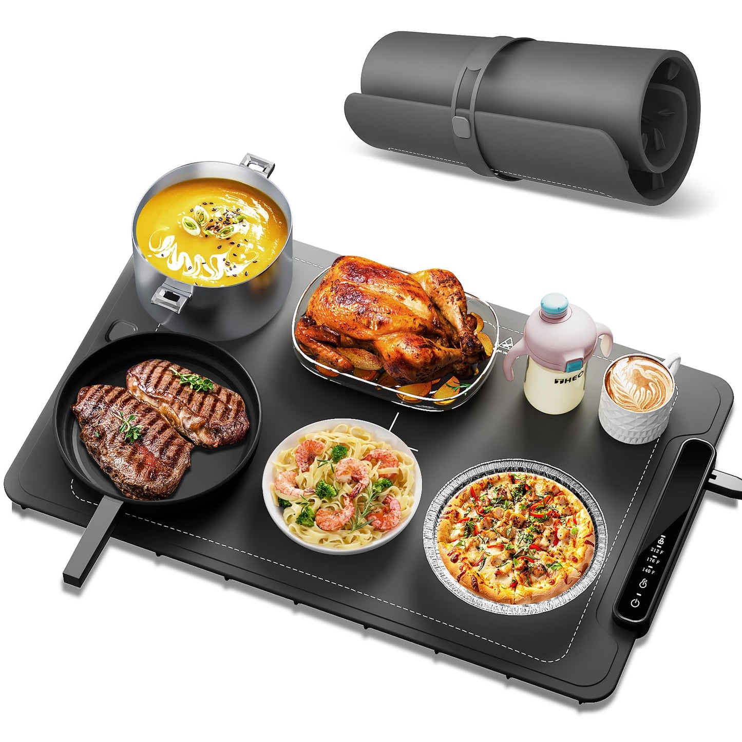 Heatmate™ - Heating Roll-Up Food Warmer Mat with 6 Temp/Timer Settings.